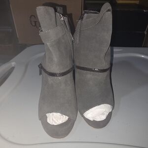 Gray Peep-Toe Ankle Boots